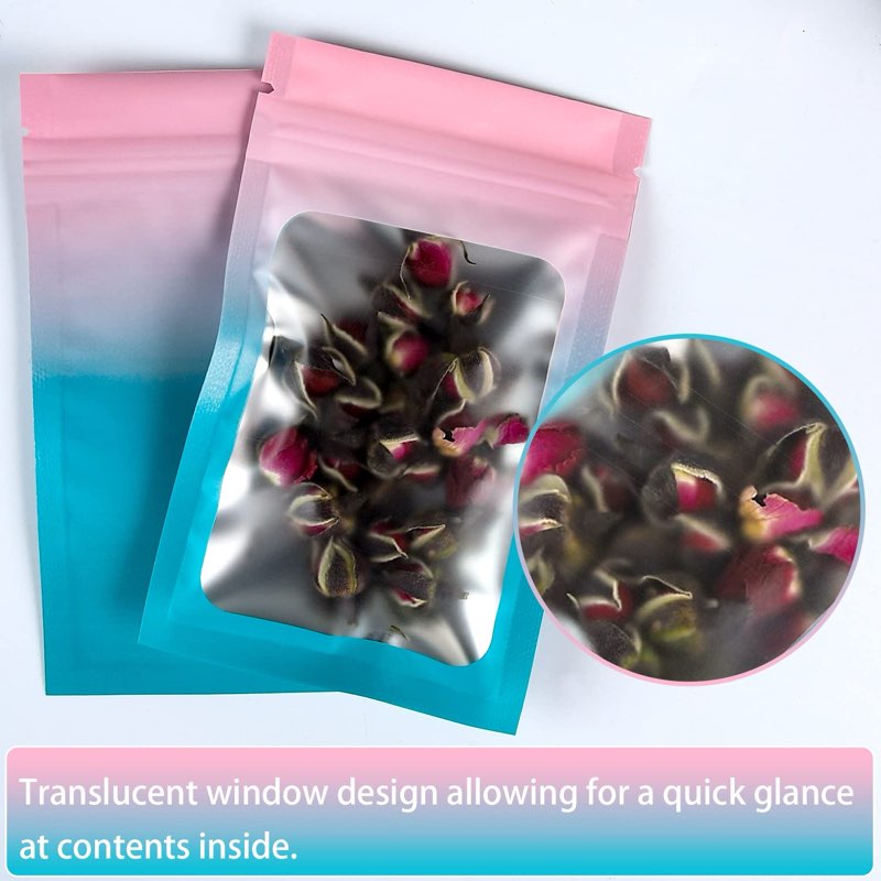 stus 100 pack mylar bags - 5.9 x 8.7 inch smell proof bags with clear window foil pouch bag flat bags matte blue pink 5.9x8.7 inches blue pink 