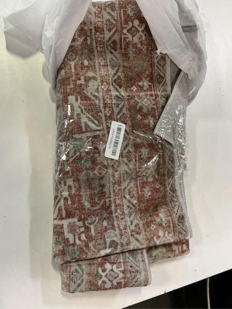 Condition photo showing As Is for kuden 3x5 small rug, machine washable, non-slip backing, vintage style, soft, low pile, area rugs for entryway kitchen indoor entrance red 3' x 5' rectangular