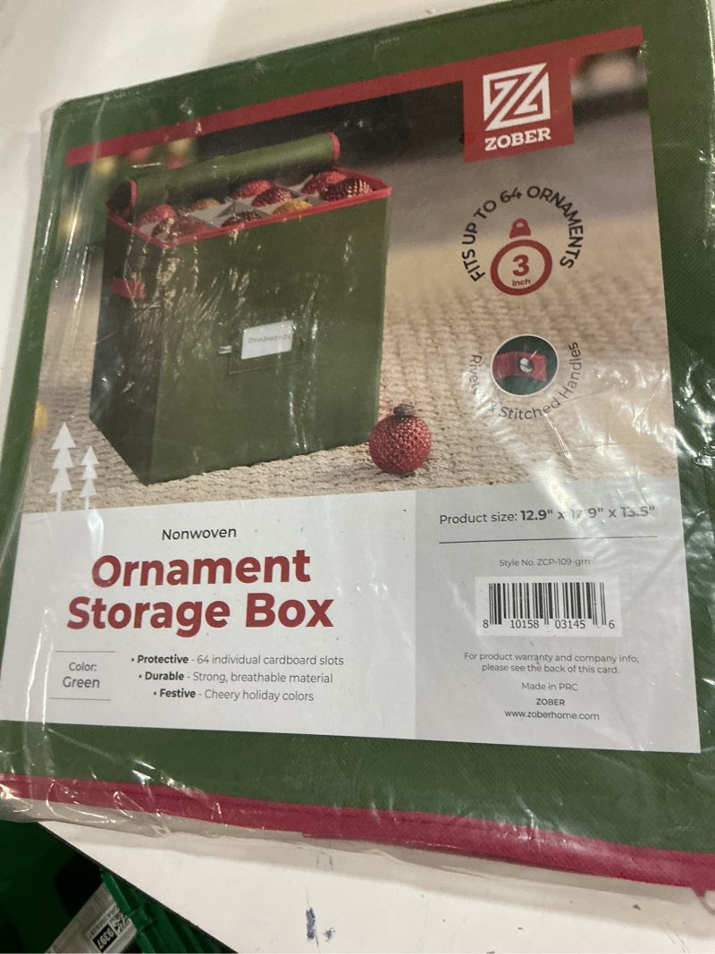Condition photo showing New/Like New for christmas ornament storage box with zippered closure - protect & keeps safe up to 64 holiday ornaments & xmas decorations accessories  durable nonwoven ornament storage container  two handles