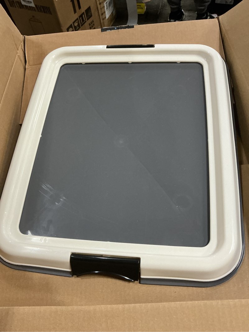 Condition photo showing Good Condition for IRIS USA Pee Pad Holder - Extra-Small Sized Dog & Puppy Pee Pads, Secured Latches, Non-Skid Feet, High Polish Finish for Easy Cleaning, Leak Protection, Fits 14"x17" Pad Puppy & Toy Breeds, Dark Grey 14" x 17" Dark Gray