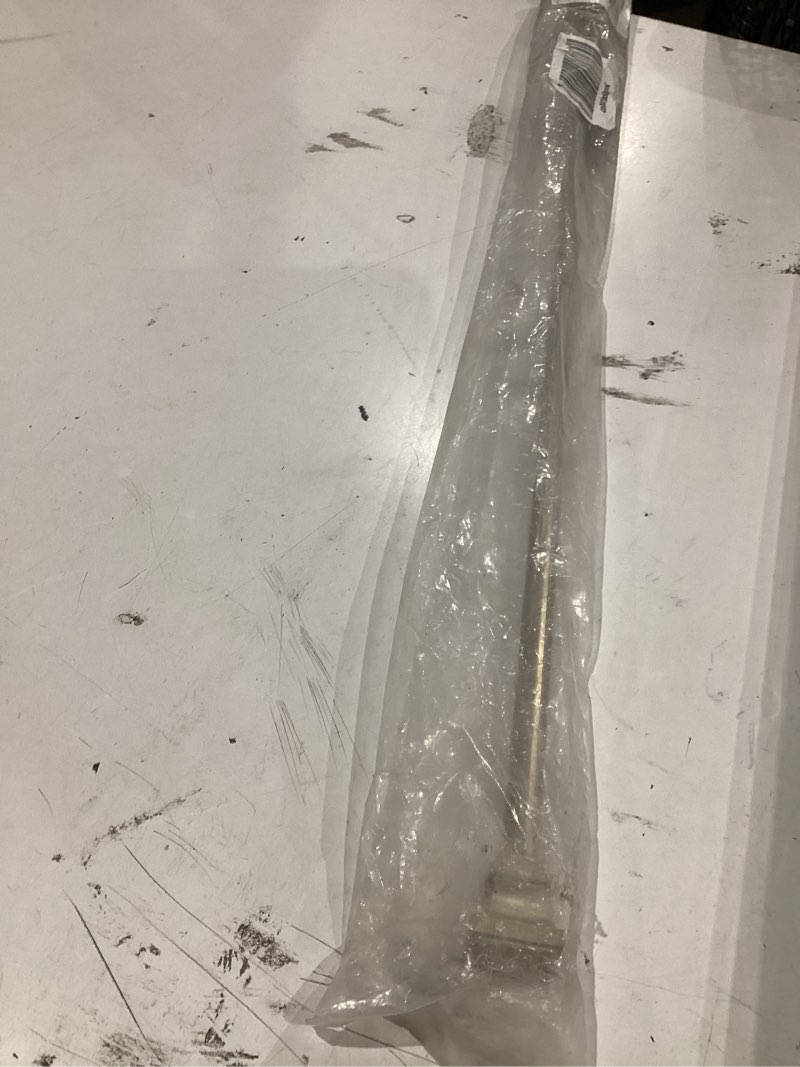 Condition photo showing As Is for rod desyne frame 7/16" cafe steel curtain rod extends 28-48" - satin nickel