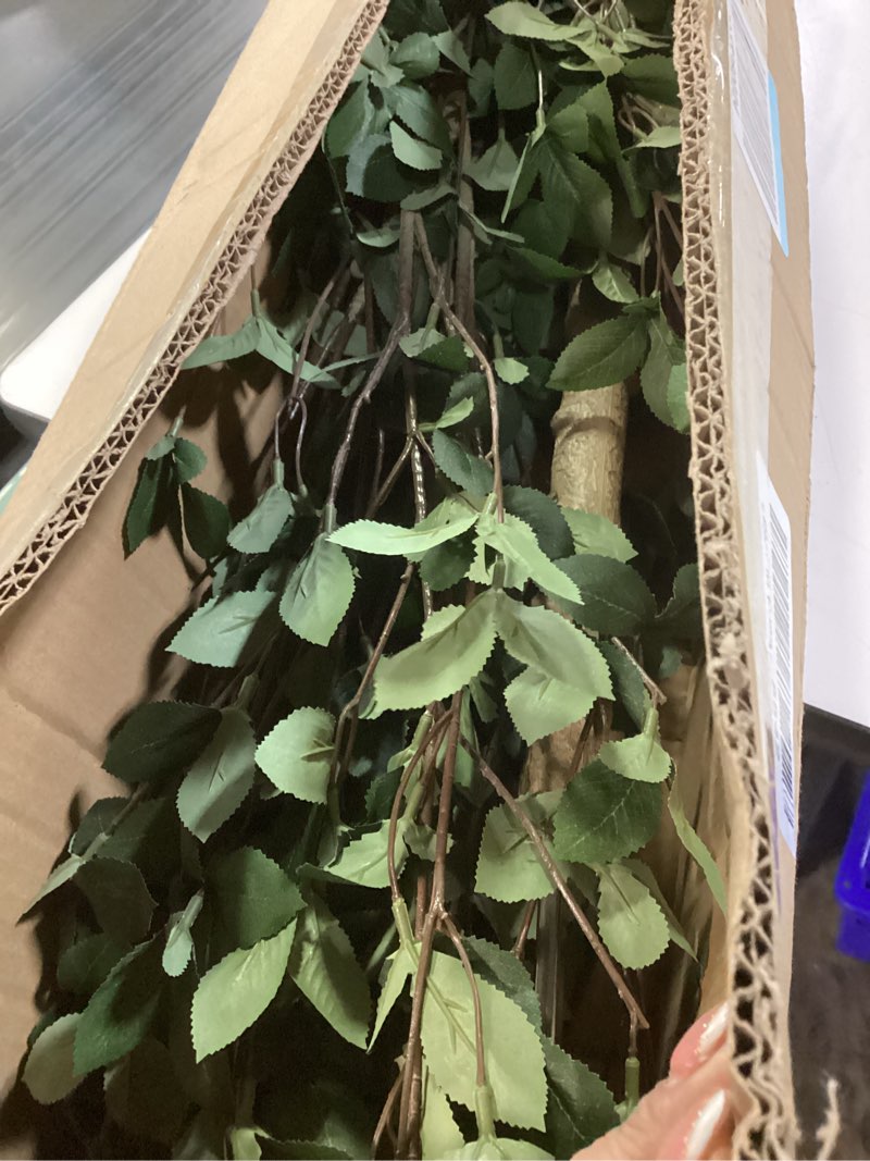 Condition photo showing As Is for Bellacat 6ft Faux Quince Leaf Tree with Lifelike Leaves & Realistic Trunks, 72in Artificial Quince Leaf Tree for Garden, Home, Office, Porch, Balcony,Living Room Decor. 6ft Quince Leaf Tree