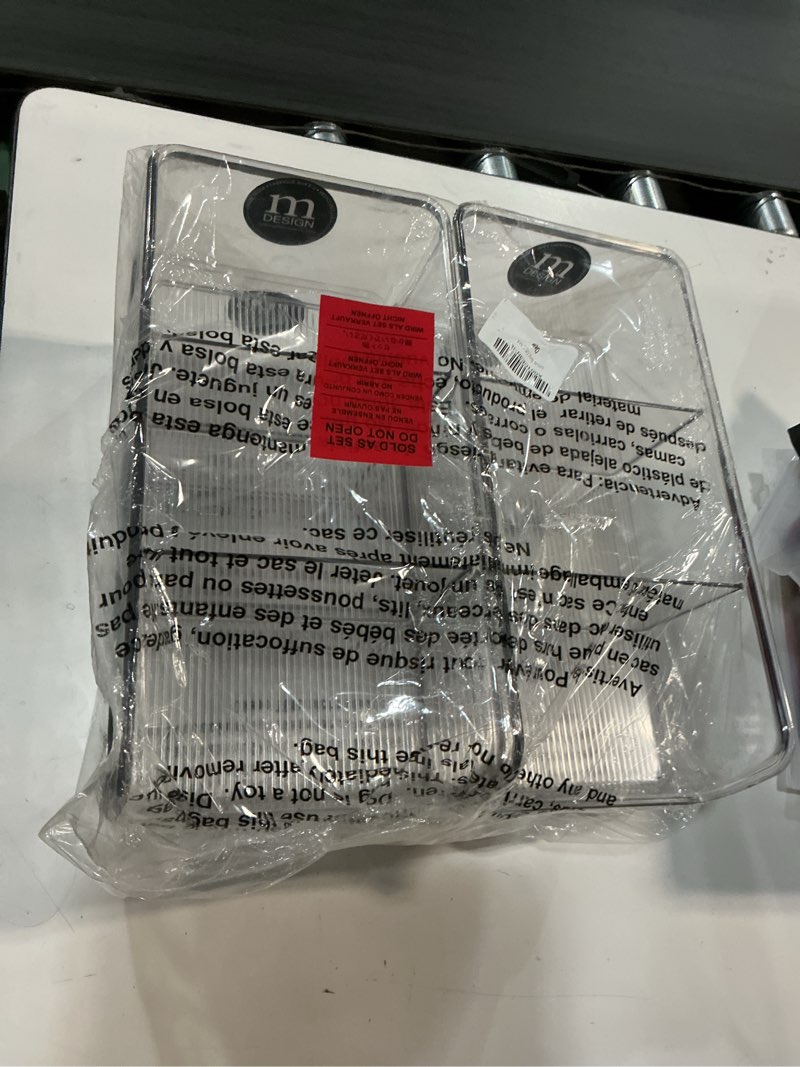 Condition photo showing Good Condition for mDesign Plastic Food Storage Bin Organizer with 3 Compartments for Kitchen Cabinet, Pantry, Shelf, Drawer, Fridge, Freezer Organization - Holds Snack Bars - Ligne Collection - 4 Pack - Clear Clear Pack of 4