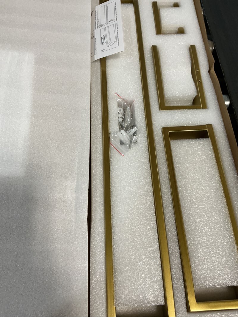 Condition photo showing New/Like New for tnoms 4-piece modern gold bathroom hardware accessories set - towel bar & holder, stainless steel, wall mounted, 23.6 inch