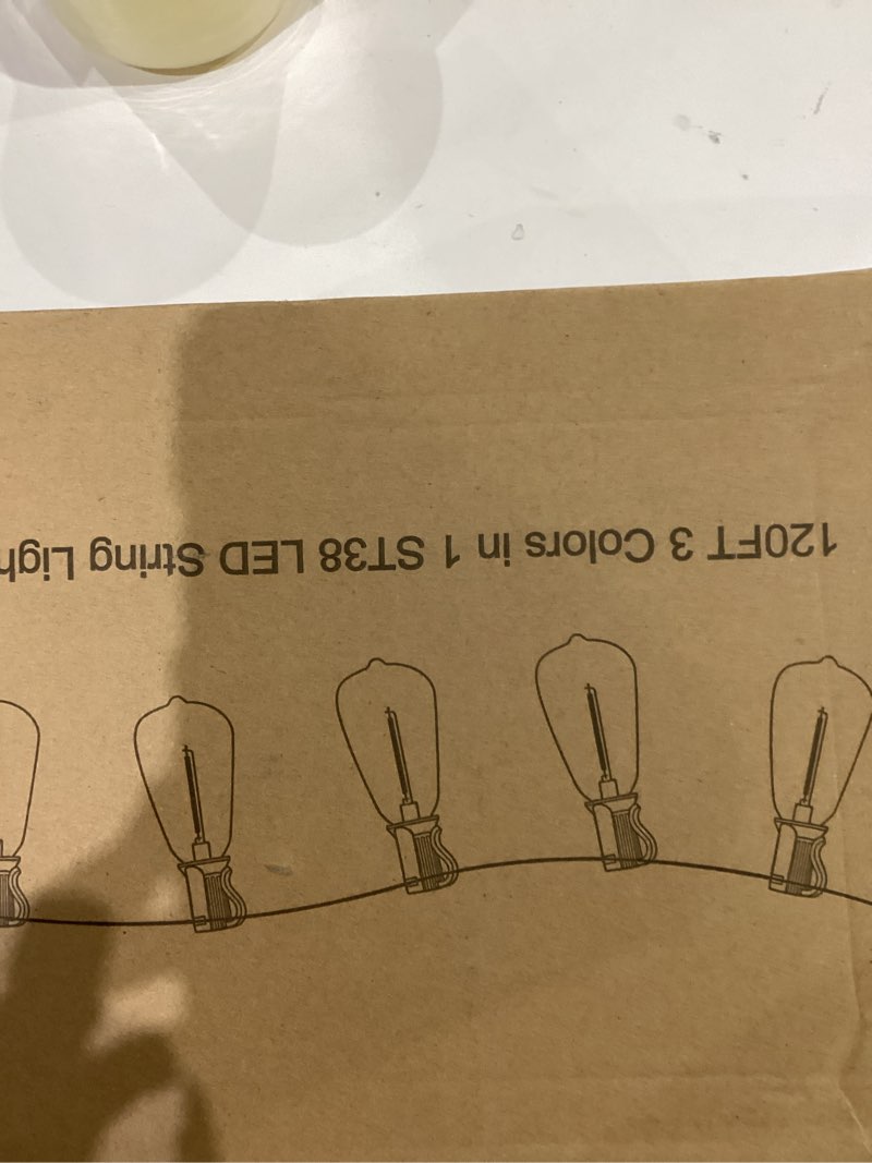 Condition photo showing New/Like New for Brightever 3 Color in 1 LED Outdoor String Lights with Remote, 120FT Patio Lights Outdoor Waterproof with 38 Vintage Edison Bulbs, 3 Modes 2 Timer Dimmable String Light for Outside, 2700K/4000K/5000K Black 120FT-3CCT