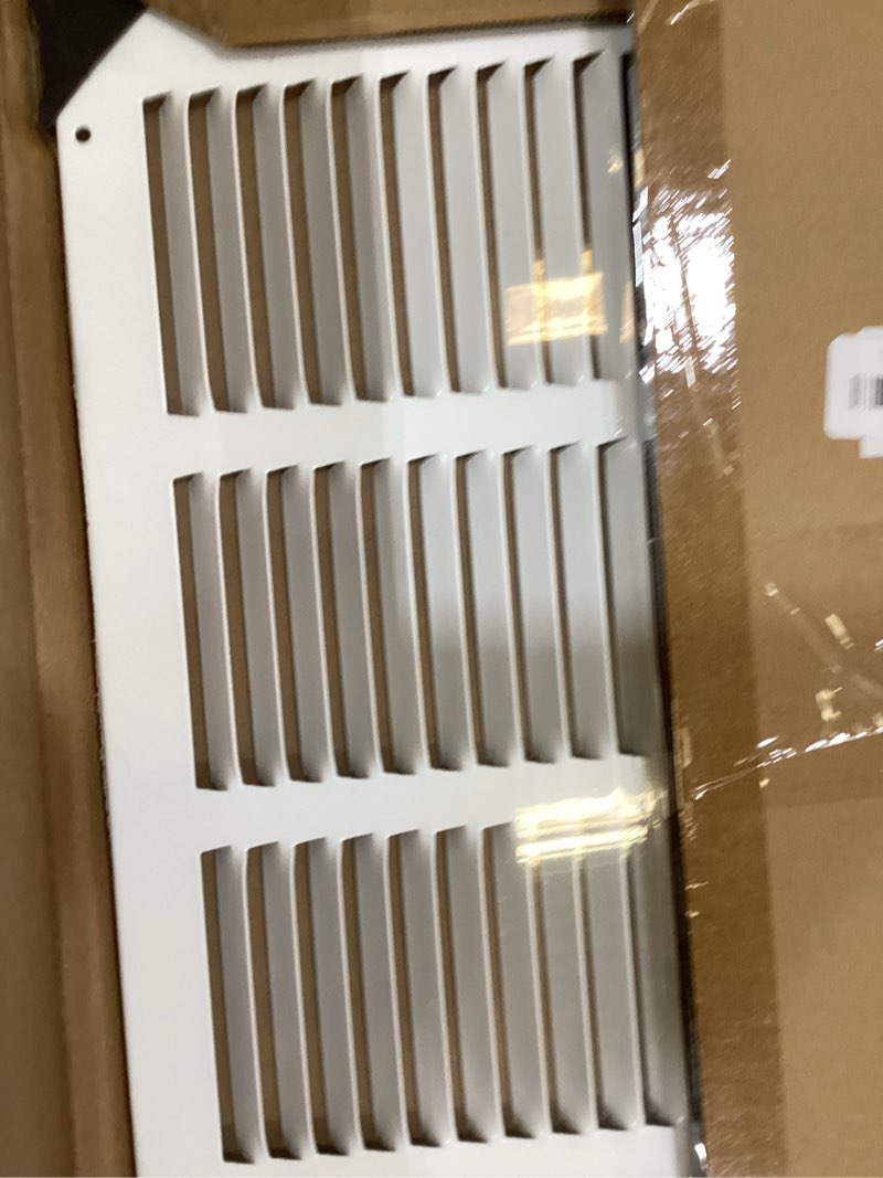 Condition photo showing Good Condition for fits 16x10 duct opening stamped steel return air grille vent cover grille for sidewall and ceiling in white surface dimensions: 17.75"w x 11.75"h (16" w x 10" h duct opening)