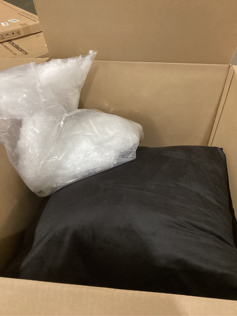 Condition photo showing As Is for wedge headboard pillow reading backrest pillow for sitting in bed sofa dorm with removable cover side pockets dutch velvet fabric black v-black