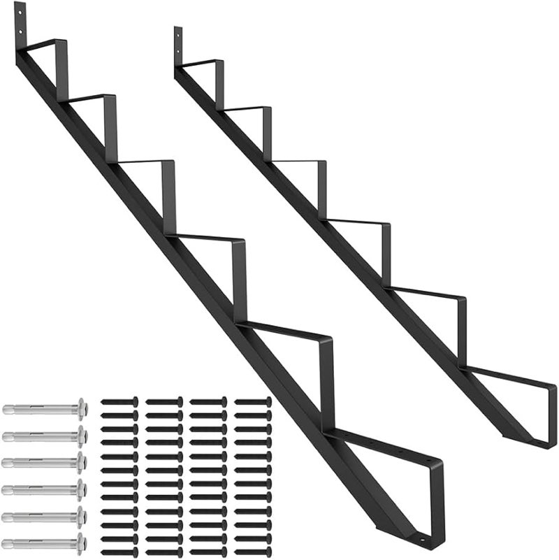2pc steel stair riser 6-step, metal stair stringer load capacity 3000 lbs for outdoor stairs, metal