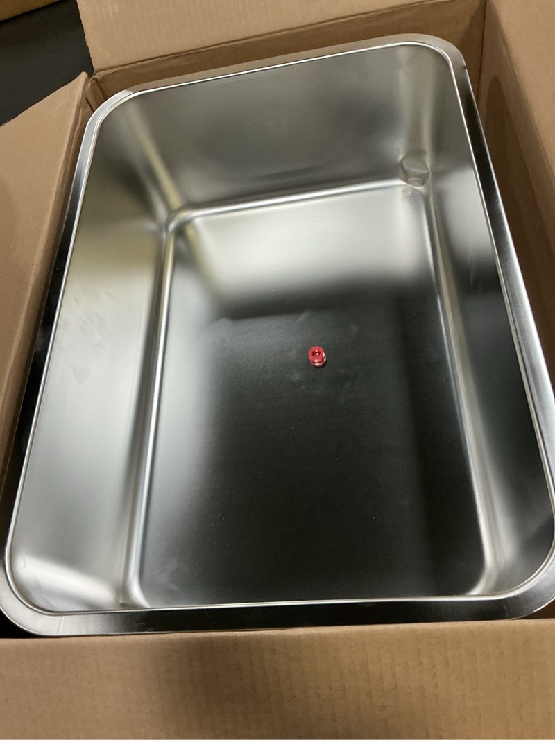 Condition photo showing Good Condition for Stainless Steel Litter Box Large, Metal Cat Litter Box 6" High Sided, Metal Litterbox, Easy Clean Non Stick No Smell,Cats Litterbox Toilet Pet Supplies for Indoor Kitty, Kitten, Rabbit, Puppy L-19.7"×13.6"×6"