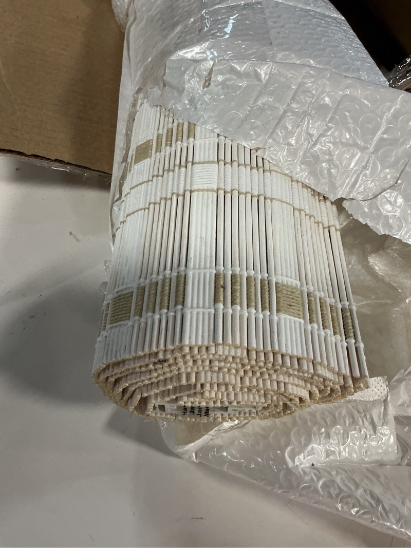 Condition photo showing Good Condition for lazblinds no drill bamboo roller shades, whitewash b, 26" w x 70" h | no tools cordless bamboo blinds, light filtering roll up blinds for windows, french door, porch or patio privacy screen whitewash b 26" w x 70" h