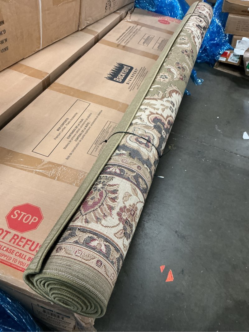 Condition photo showing As Is for safavieh lyndhurst collection x-large area rug - 11' x 15', black & ivory, traditional oriental design, non-shedding & easy care, ideal for high traffic areas in living room, bedroom