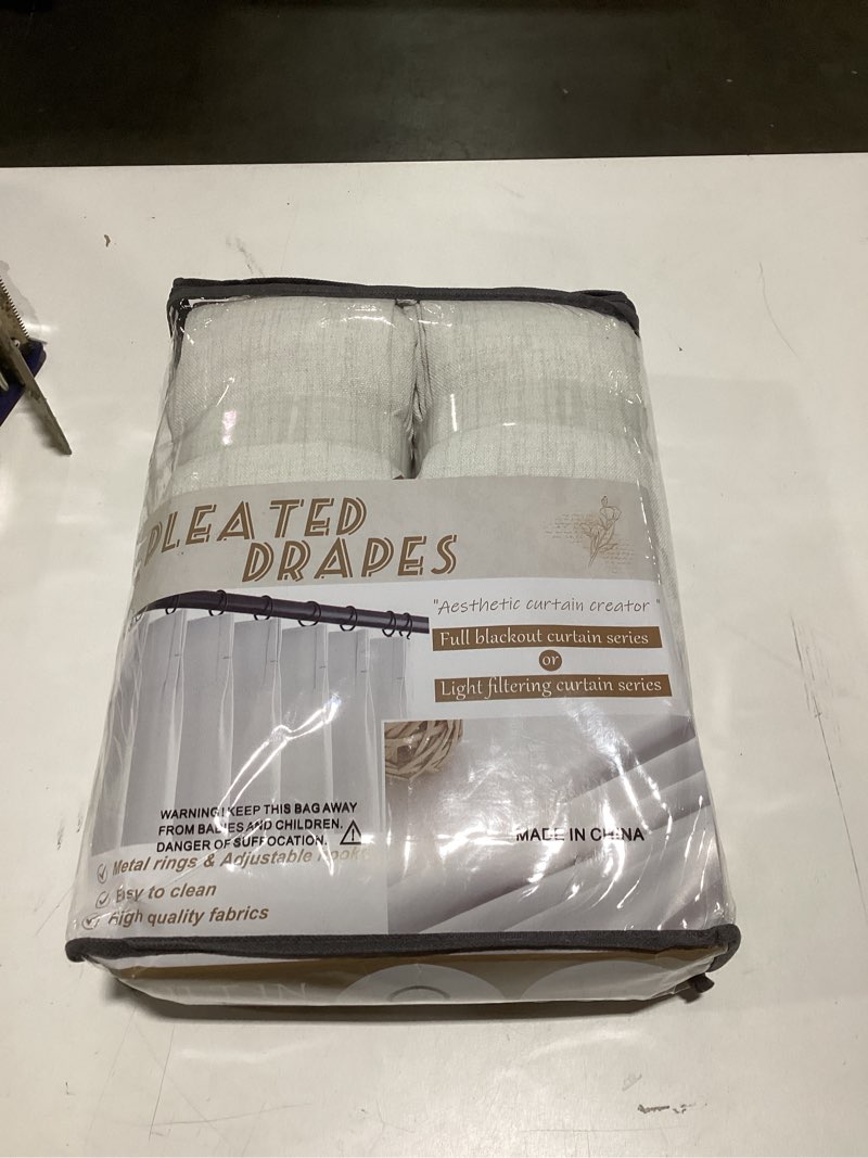 Condition photo showing Good Condition for Beige White Sheer Linen Curtains 96 Inches Long for Bedroom, Neutral Modern Window Pinch Pleat Living Room Curtain for Sliding Glass Doors Light Filtering with Hooks 40" x 96"x 2Panels Beige White 40"W x 96"L (Pack of 2)