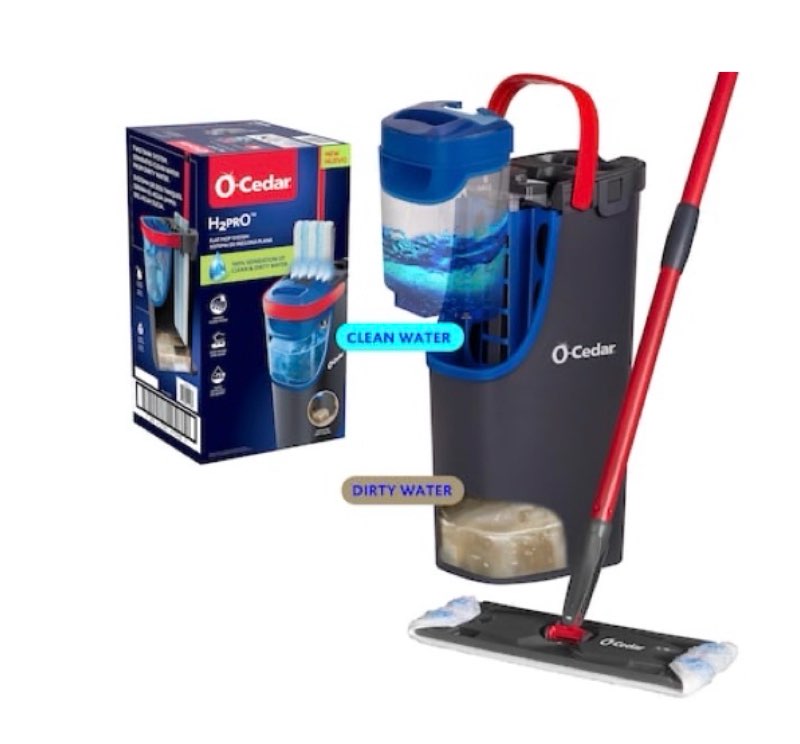 o-cedar h2pro 2-tank wringing chamber system microfiber sliding flat mop with bucket