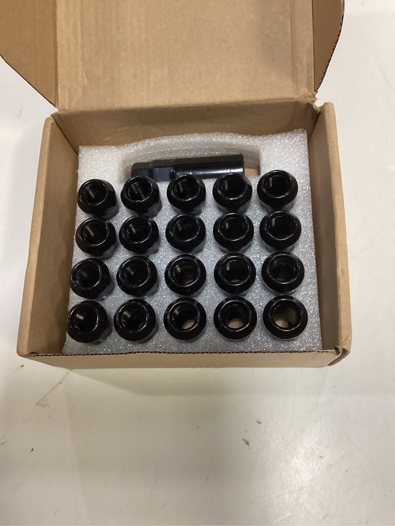 Condition photo showing Good Condition for gasupply 12x1.5 extended open end lug nuts black acorn, 1.9" 48mm tall, 17mm hex, conical seat 60 degree, 20 pack+1 lug nut lock key socket m12-1.5 long open black