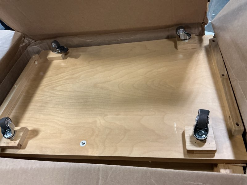 Condition photo showing As Is for aqimuele wooden c-shaped end table,couch table with adjustable desktop,small rolling side table with 2 lockable wheels 23.6" width,small end table for couch, living room,bedroom (natural) 15.6"d x 23.6"w x 24.8"h modern 2 tier natural