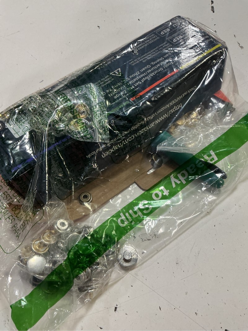 Condition photo showing As Is for heavy duty snap fastener tool, snap setter tool with 100 sets 4 color boat cover snaps, snap repair kit, repairing boat covers, canvas, fabric, tarps green