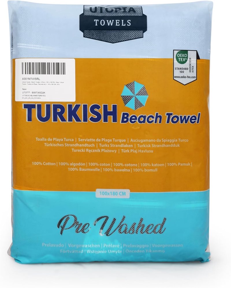  Utopia Towels Pack of 2 Turkish Beach Towel (40x72 Inches), Oversized 100% Cotton Sand Free Lightweight Absorbent Quick-Dry Beach Blanket, Extra Large Turkish Bath Towels for Travel - Buff