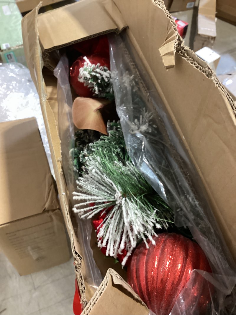 Condition photo showing Good Condition for solar christmas wreath 28 inch pre-lit solar 50 led artificial wreath outdoor front door window christmas decorations with frosted branches pine cones red velvet bows balls (2809) 2809 red velvet bows 28 inch