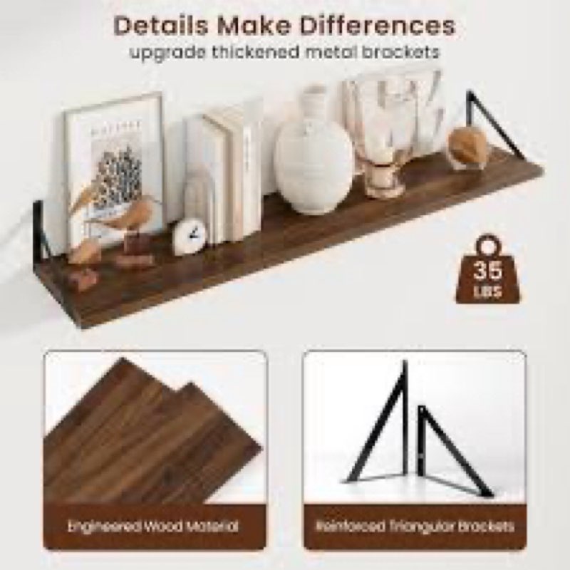 axeman deep floating shelves for wall - 48 inch wide x 10 inch deep floating shelves set of 2 -rusti