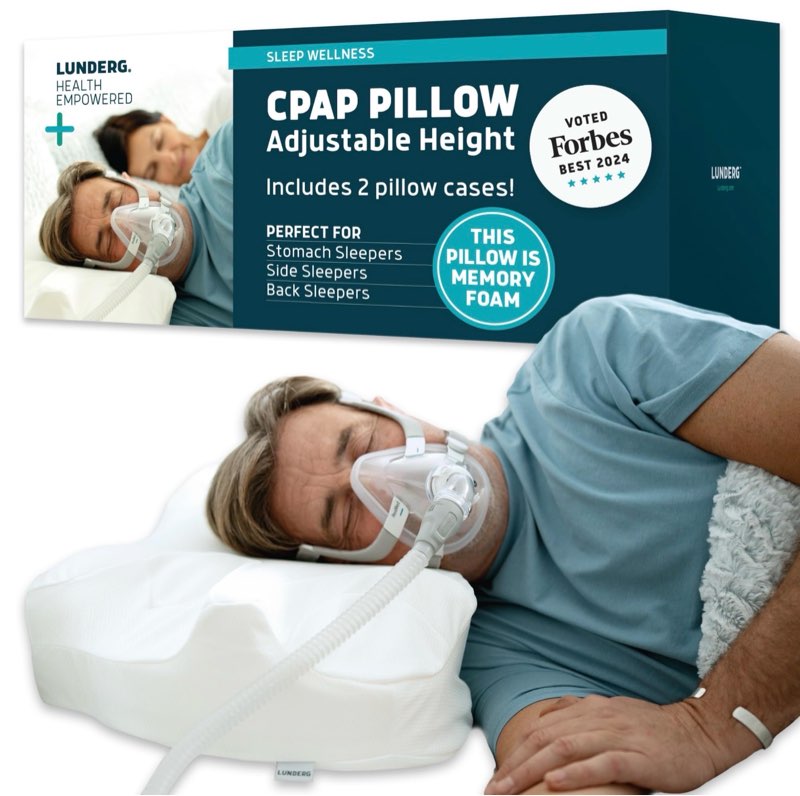 Lunderg CPAP Pillow for Side & Back Sleepers - Medium-Firm Memory Foam with Adjustable Height - 2 Pillowcases Included - Reduce Air Leaks & Mask Pressure for Better Sleep - Compatible with All Masks