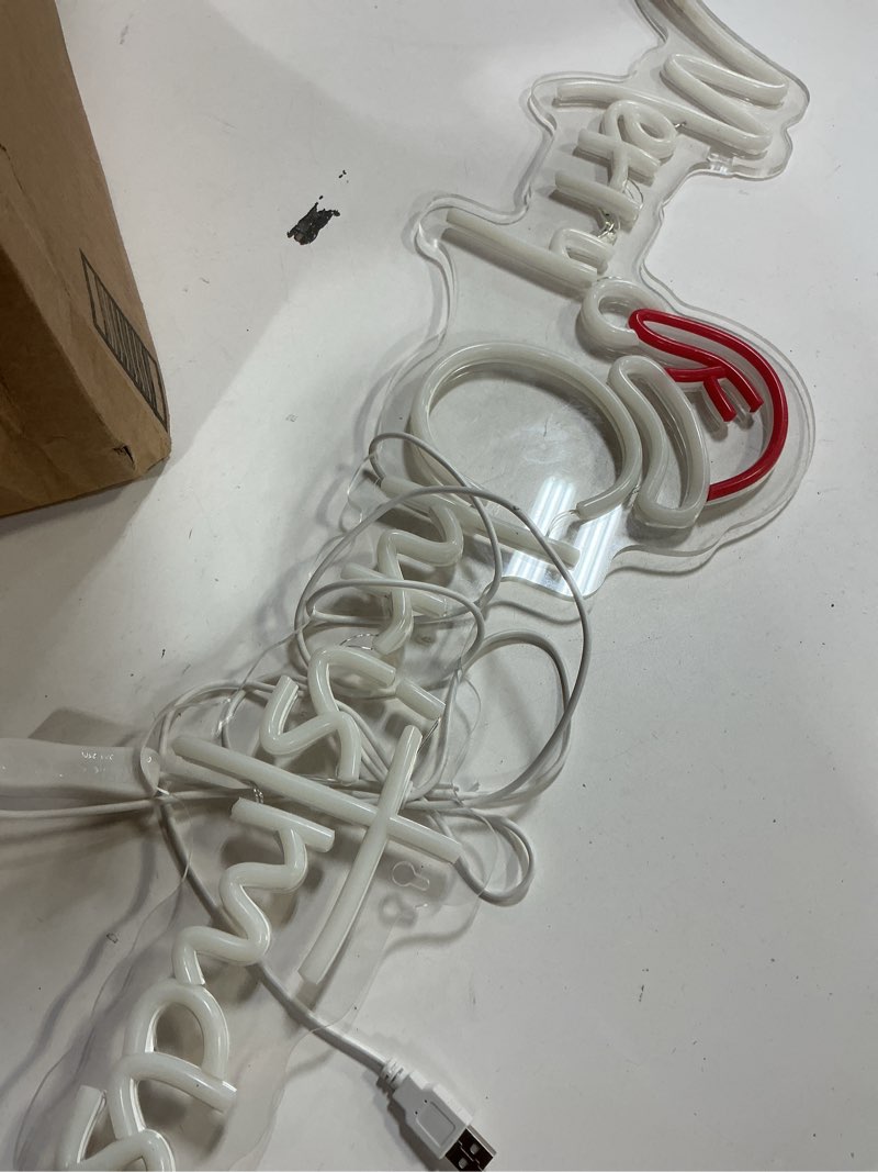 Condition photo showing As Is for Glooglitter Large Christmas Neon Sign Hohoho Light up Christmas Sign Decoration Hohoho Acrylic Neon Light Decoration for Wall Window Bedroom Xmas Party Decor
