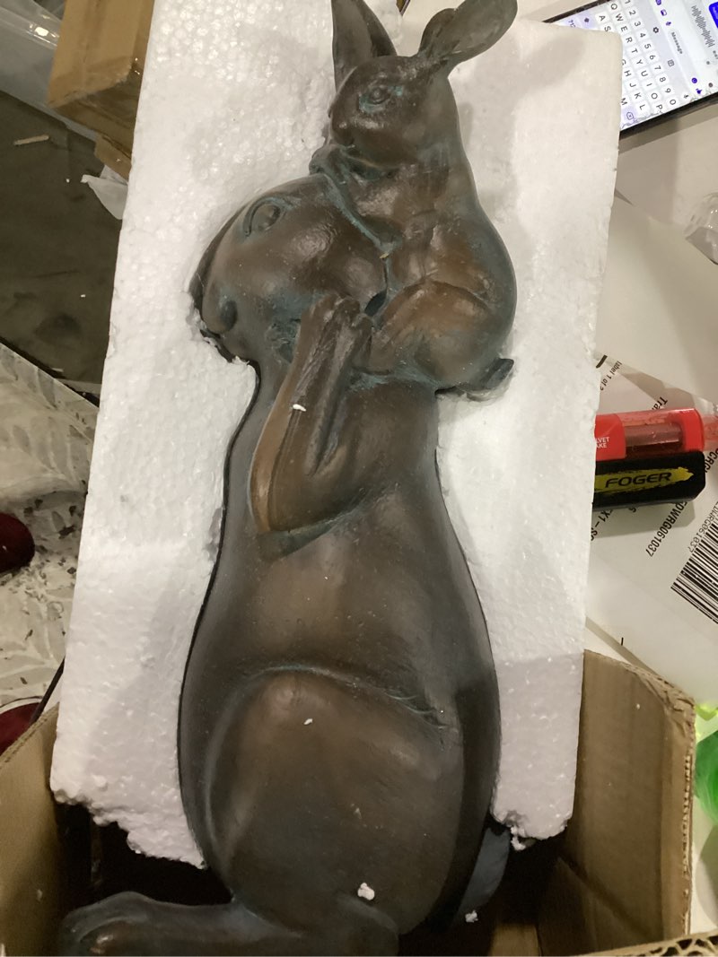 Condition photo showing New/Like New for rabbit garden statues bunny decorations - easter bunny father with baby figurine easter gift dark gray garden spring bunny sulpture for yard framhouse outdoor décor 7*5.25*15.25 in newman house studio
