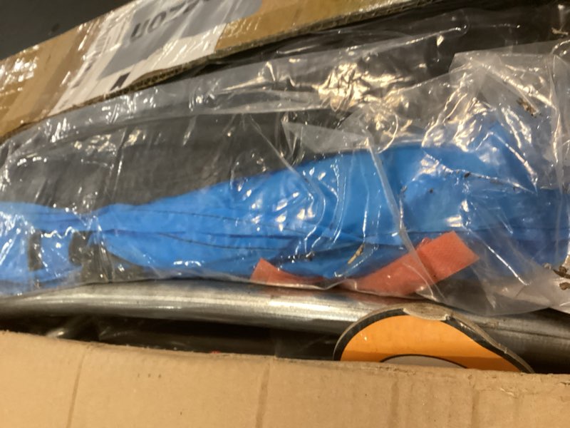 Condition photo showing As Is for 60" Indoor Outdoor Trampoline for Kids,MILUMILU Mini Baby Trampoline with Safety Enclosure Net, Basketball Hoop, Jumping Mat - Birthday Gifts for Children Boy Girl. D-New-Blue