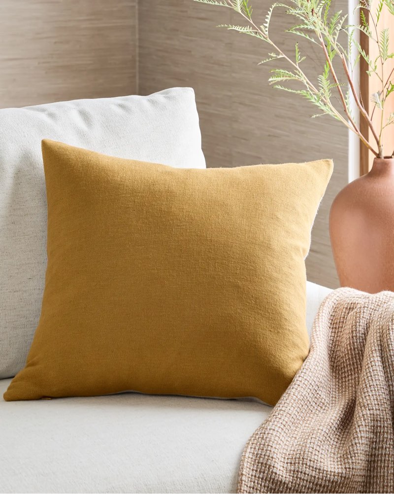 reversible linen bamboo pillow cover, color: turmeric/flax, 20x20