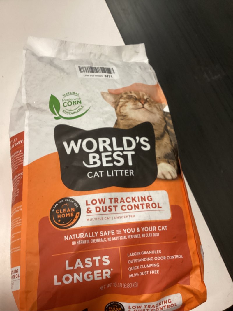 Condition photo showing New/Like New for world's best cat litter low tracking & dust control multiple cat unscented 15-pounds - natural ingredients, quick clumping, flushable & made in usa - long-lasting odor control & easy scooping 15lb fecha desconocida