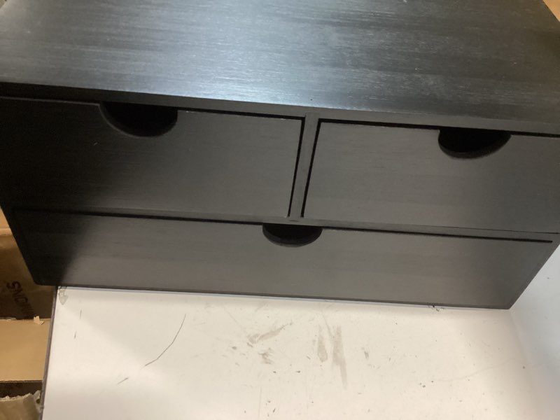 Condition photo showing Good Condition for Bamboo Desk Organizer with Drawers Desktop Storage Drawers for Bills Office Supplies Kitchen Utensils Organizing Tool for Home Classroom Organization No Assembly (Black)