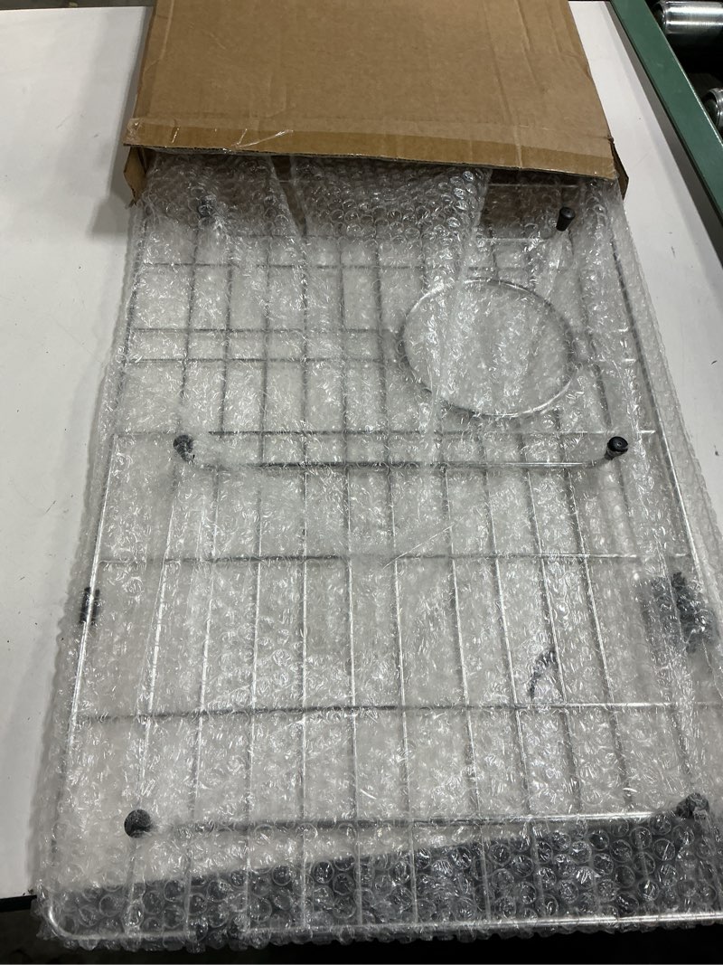 Condition photo showing New/Like New for popfly 304 stainless steel kitchen sink grid protector, 28-3/8" × 14-3/16" sink bottom grate with rear drain for single bowl kitchen sinks, scratch & noise protection, pf602915uwg24