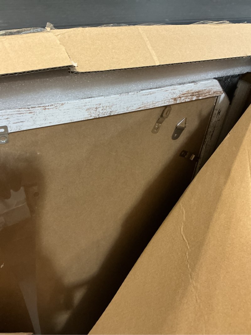 Condition photo showing Good Condition for 24x36 Poster Frame Set of 2, Distressed White Wood Style - Display 24 x 36 Poster without Mat or 20x30 Picture with Mat, Wall Mounting Horizontal and Vertical Distressed White 24x36 in