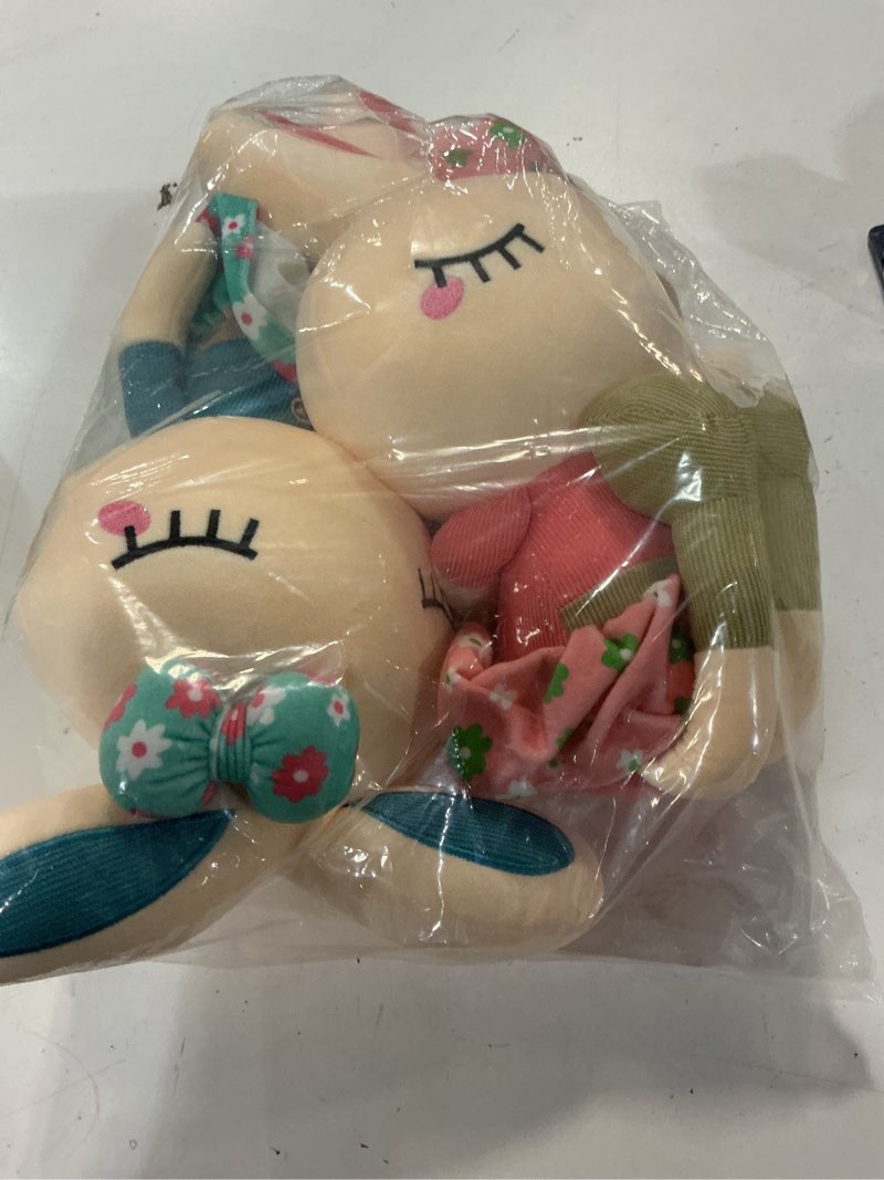 Condition photo showing New/Like New for set of 2 easter bunny plush for kids, 18.3" easter stuffed animal, big rabbit toys cute birthday gifts for boy girl, pink & blue