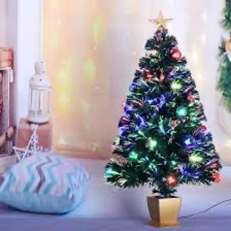 3ft Green Fiber Optic Christmas Tree,Pre-Lit Artificial Mini Christmas Tree, Tabletop Small Xmas Tre