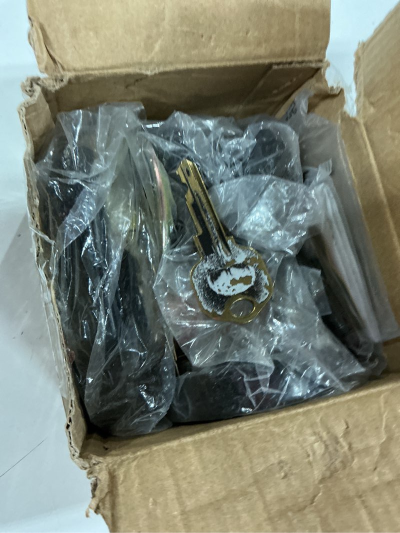 Condition photo showing As Is for kwikset uptown deadbolt lock, matte black round exterior keyed front entry door, pick resistant smartkey rekey security, single cylinder dead bolt, with microban protection 0.5" x 2.63" x 2.63" matte black