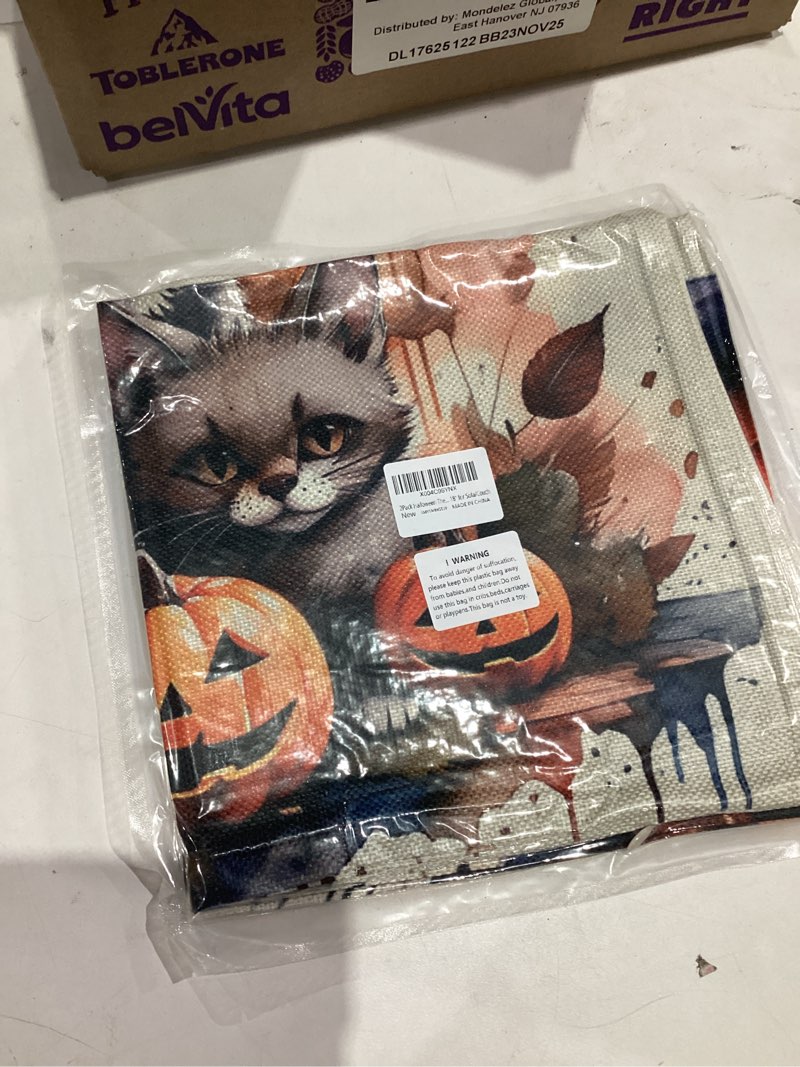 Condition photo showing New/Like New for Giwawa Halloween Pillow Covers Set of 2- Rustic Spooky Pumpkin Black Cat Cotton Double Sided Throw Pillow Cases- Gothic Spider Web Bats Soft Cushion Cover 18"x18" for Sofa Porch Holiday Decor Halloween 18" x 18" (Pack of 2)