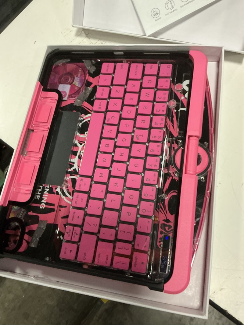 Condition photo showing New/Like New for clear keyboard case for ipad 10th gen (2022/2025 10.9") & 11 inch (a16) 3-brightness, 7-color backlight, trackpad wireless bluetooth keyboard with 360 rotating stand, pencil holder pink pink ipad 10th gen (2022/2025 10.9") & 11 inch (a16)