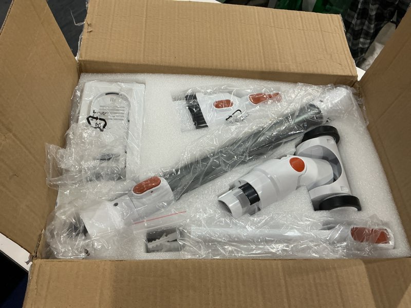 Condition photo showing As Is for tikom v500 cordless vacuum cleaner for home, 40000pa/450w stick vacuum with led touch screen, charging wall dock, anti-tangle, lightweight handheld vacuum for pet hair, hard floor, carpet orange&white