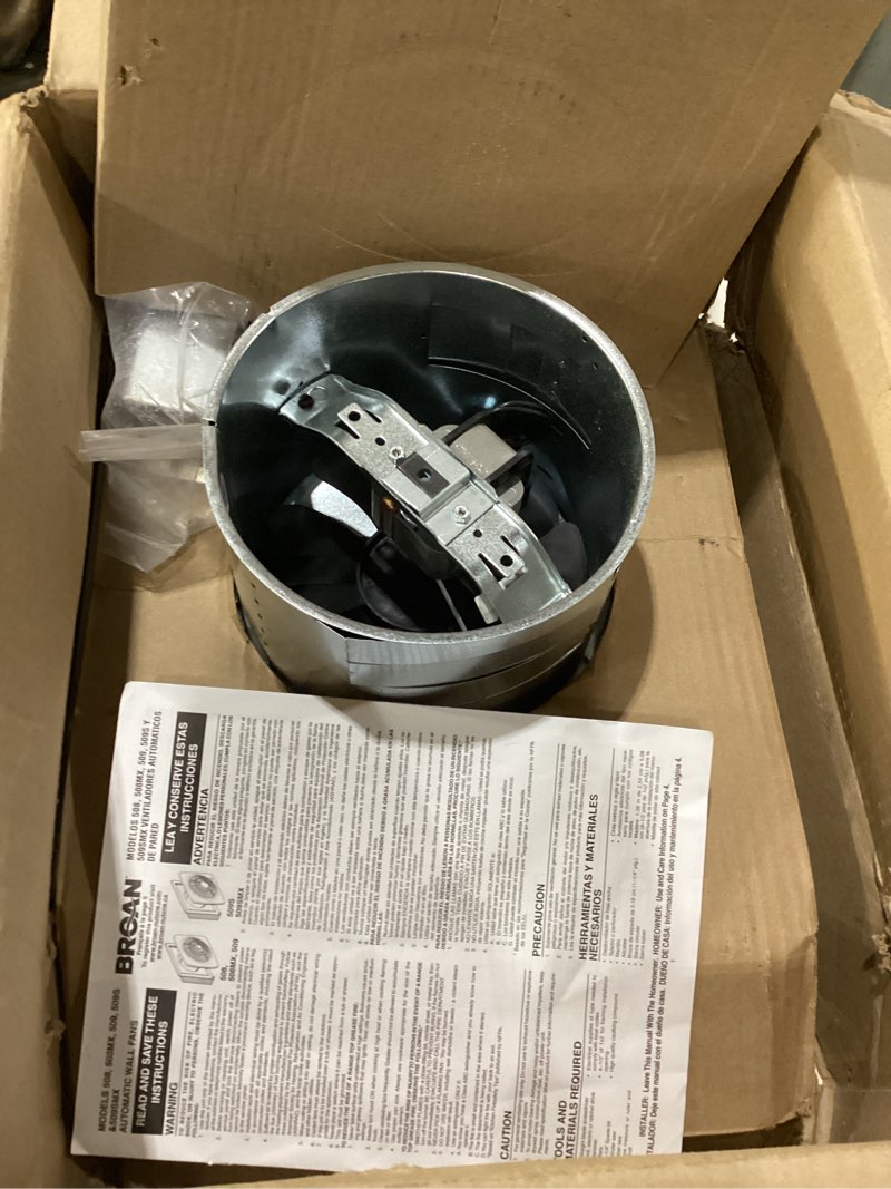 Condition photo showing Good Condition for **not tested** broan-nutone 509 through-the-wall ventilation fan white cover, 200 cfm, 8.5 sones, 8\" fan, 200 cfm no switch dialed