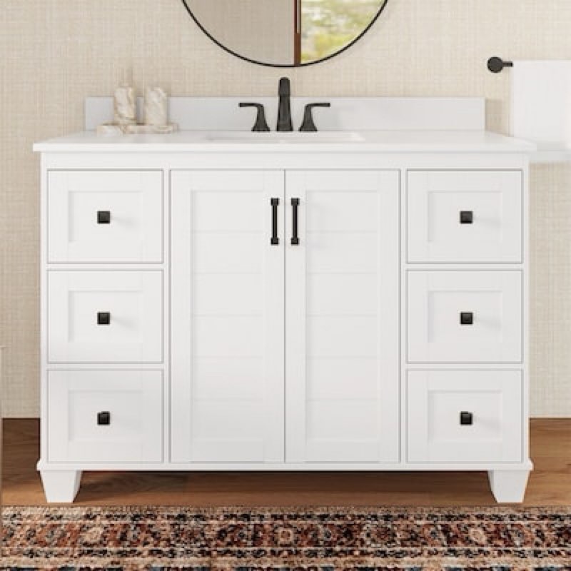 allen + roth Rigsby 48-in White Undermount Single Sink Bathroom Vanity with White Engineered Marble Top (Fully Assembled) Item #5093956 | Model #LWS48GBV