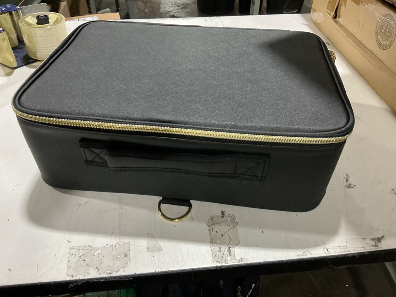 Condition photo showing Good Condition for makeup bag cosmetic case portable travel vanity beauty box , with shoulder strap and dividers compartment, adjustable dividers, cosmetic bag with mirror, pu leather fabric,black cosmetic case ( color 40x29x15.5cm black