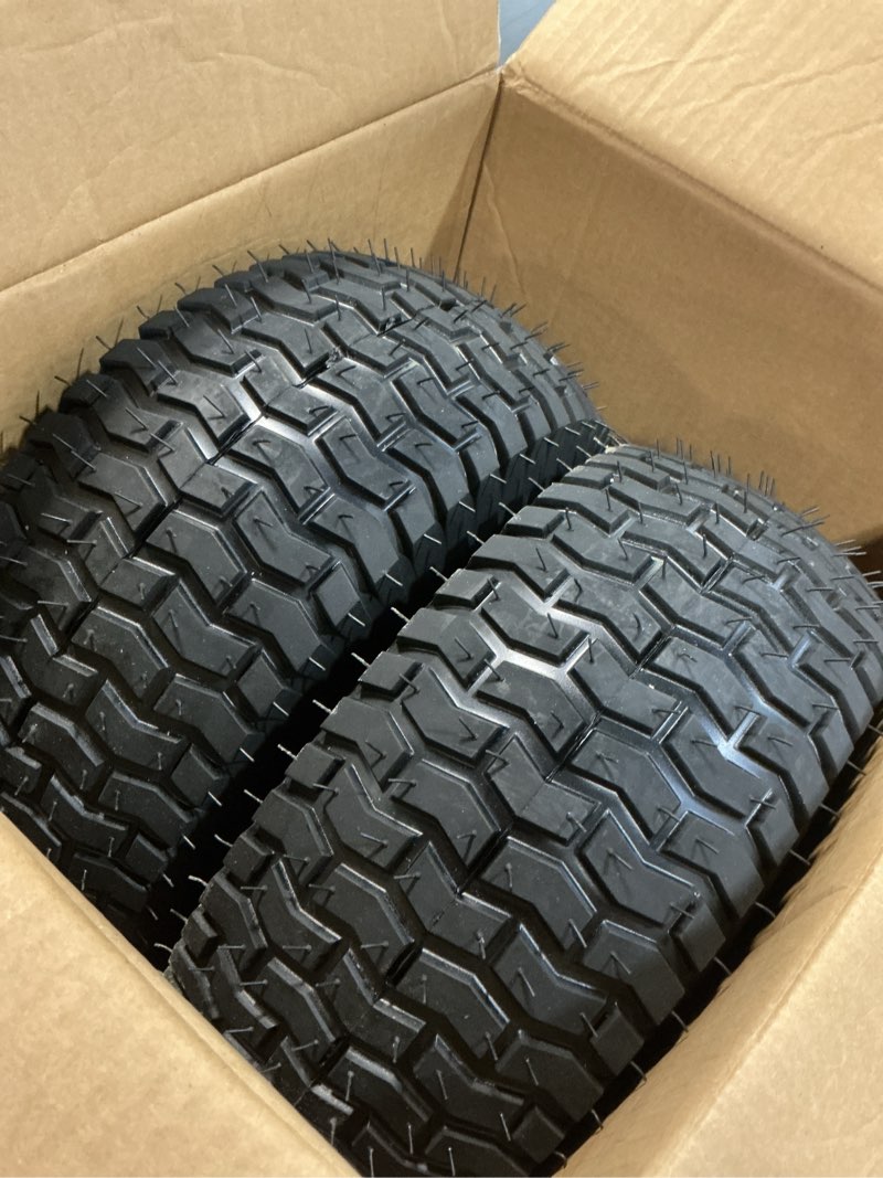 Condition photo showing Good Condition for 15x6.00-6nhs lawn mower tires, riding lawn mower tires with 3” offset hub, 3/4” bearing, lawn tracto