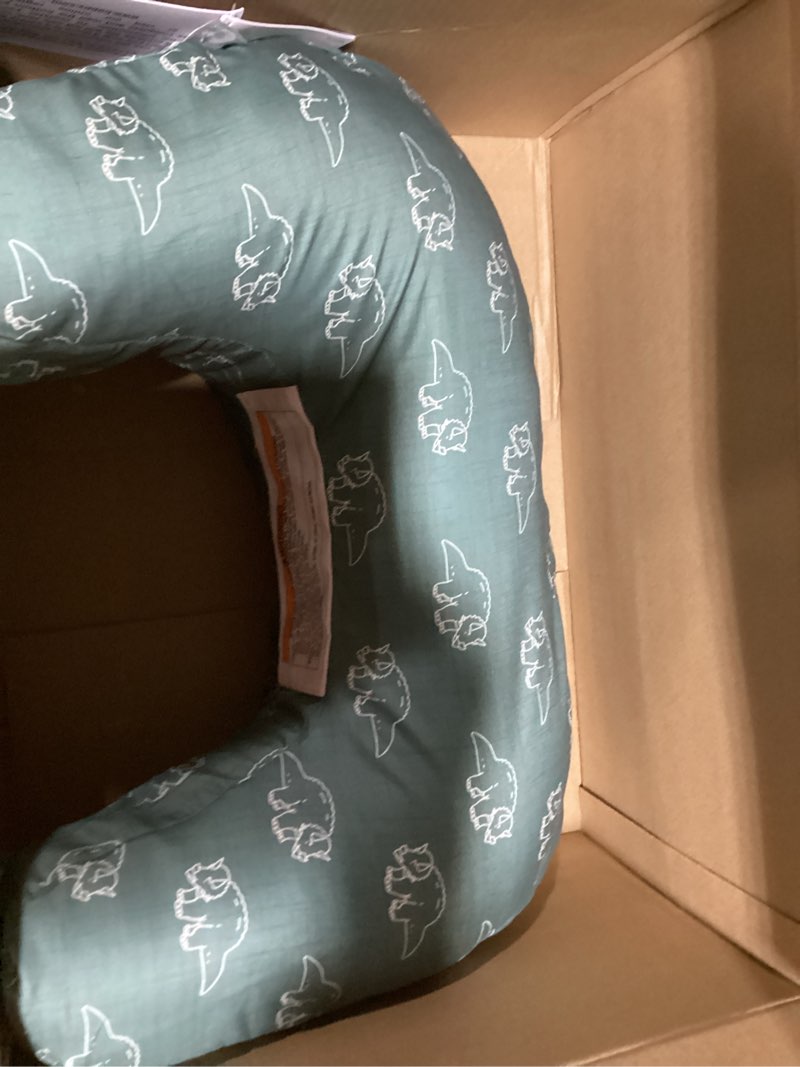 Condition photo showing Good Condition for boppy nursing pillow - firm, ergonomic u-shaped bottle and breastfeeding pillow with high lift for comfort and support, spacious surface - forest green dinos