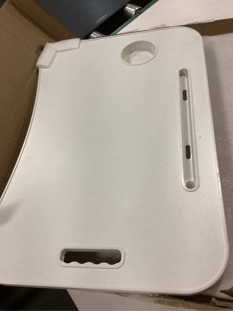 Condition photo showing Good Condition for BUYIFY Folding Lap Desk, 23 Inch Portable Wood White Laptop Bed Desk Lap Desk with Cup Holder, for Working Reading Writing, Eating, Watching Movies for Bed Sofa Couch Floor
