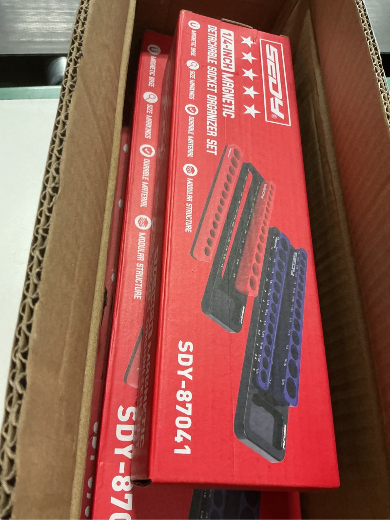 Condition photo showing Good Condition for Magnetic Socket Holder Organizer Set: 6-Piece Detachable 1/2 3/8 1/4 Drive Sockets Storage Tray Magnetic Socket Organizer Tool Box Drawer Tool Box Organizers Storage Metric SAE (Sockets Not Included) New Version – Metric & SAE