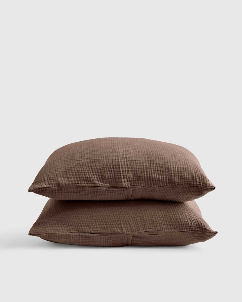 organic cotton gauze dream sham set, full/queen, chocolate