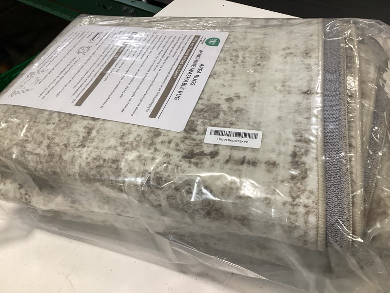 Condition photo showing Good Condition for area rug 6x9 washable rug, vintage boho medallion rugs non-slip soft low pile large distressed rug indoor retro carpet for living room bedroom dining room home office (taupe, 6'x9') taupe 6' x 9' (rectangular)