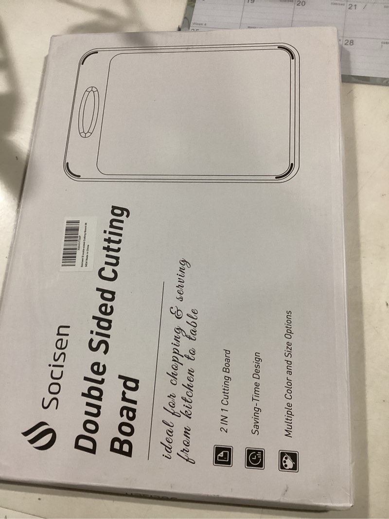 Condition photo showing New/Like New for 2 in 1 Stainless Steel Cutting Board with Handle Chopping Double Sided Non Slip Feet and Over Sink Butcher Block Nice Juice Groove Big Xl XXl xlarge Best Hardwood Kitchen Counter Organic Meat BBQ Kit Medium(15.7"L x 10.6"W) Morandi Blue
