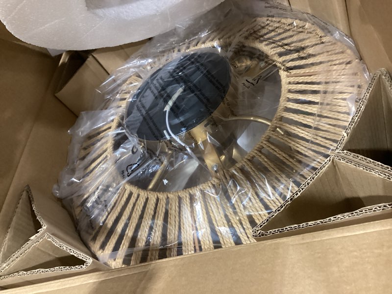 Condition photo showing Good Condition for 20" Boho Caged Fandelier with Lights Flush Mount Rattan Ceiling Fan with Lights and Remote Control, Enclosed 6 Speeds Low Profile Fan Light for Bedroom, Living Room, Kitchen 20 Inch