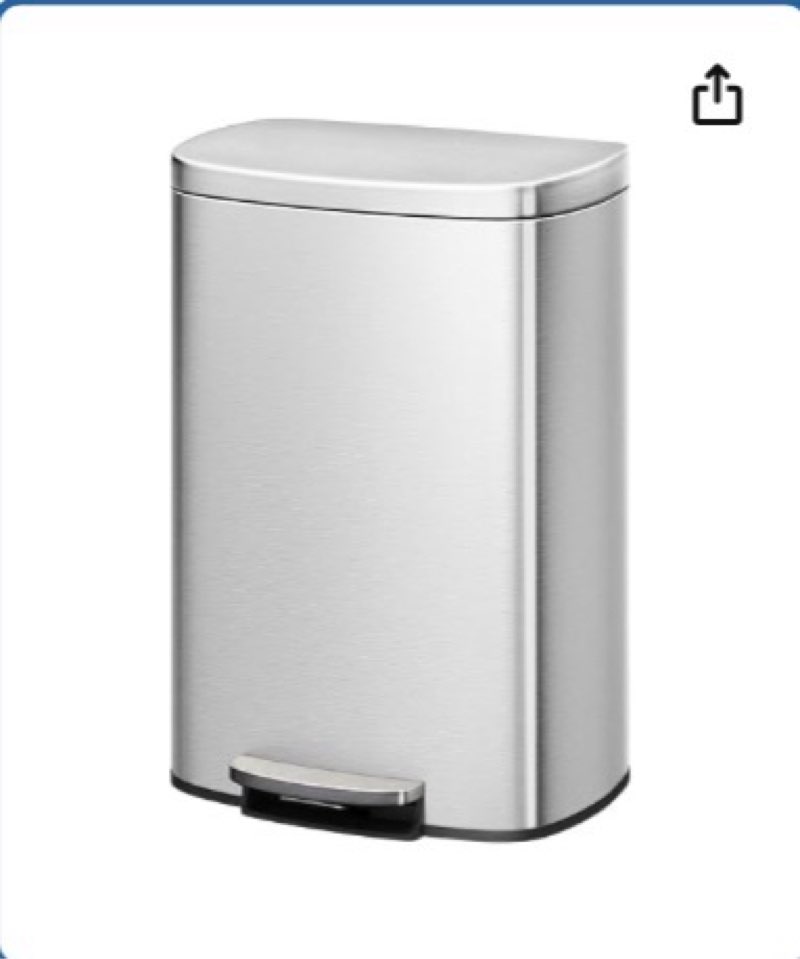 Amazon Basics Smudge Resistant Rectangular Trash Can With Soft-Close Foot Pedal, Brushed Stainless S